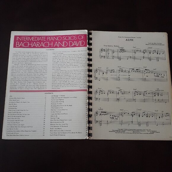 Intermediate Piano Songs of Bacharach and David Vintage Piano Music Book - Picture 3 of 5